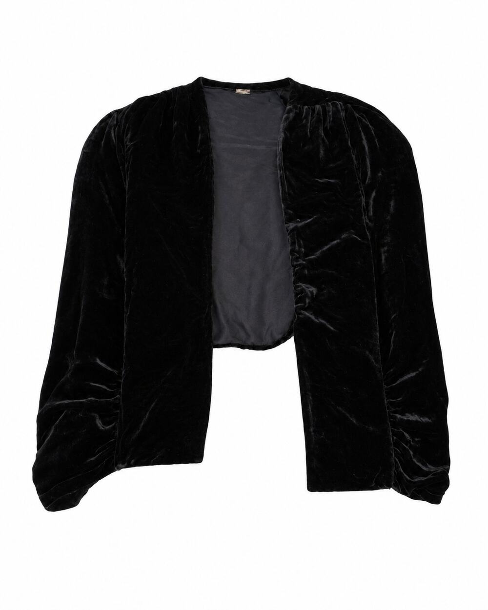 Vintage 1940s Filene’s Boston Black Velvet Bolero XS/S Open Split Cape Sleeves